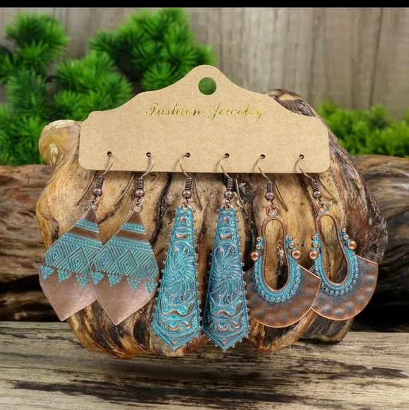 copper turquoise Tribal earring bundle Boho JEWELRY - Picture 6 of 6